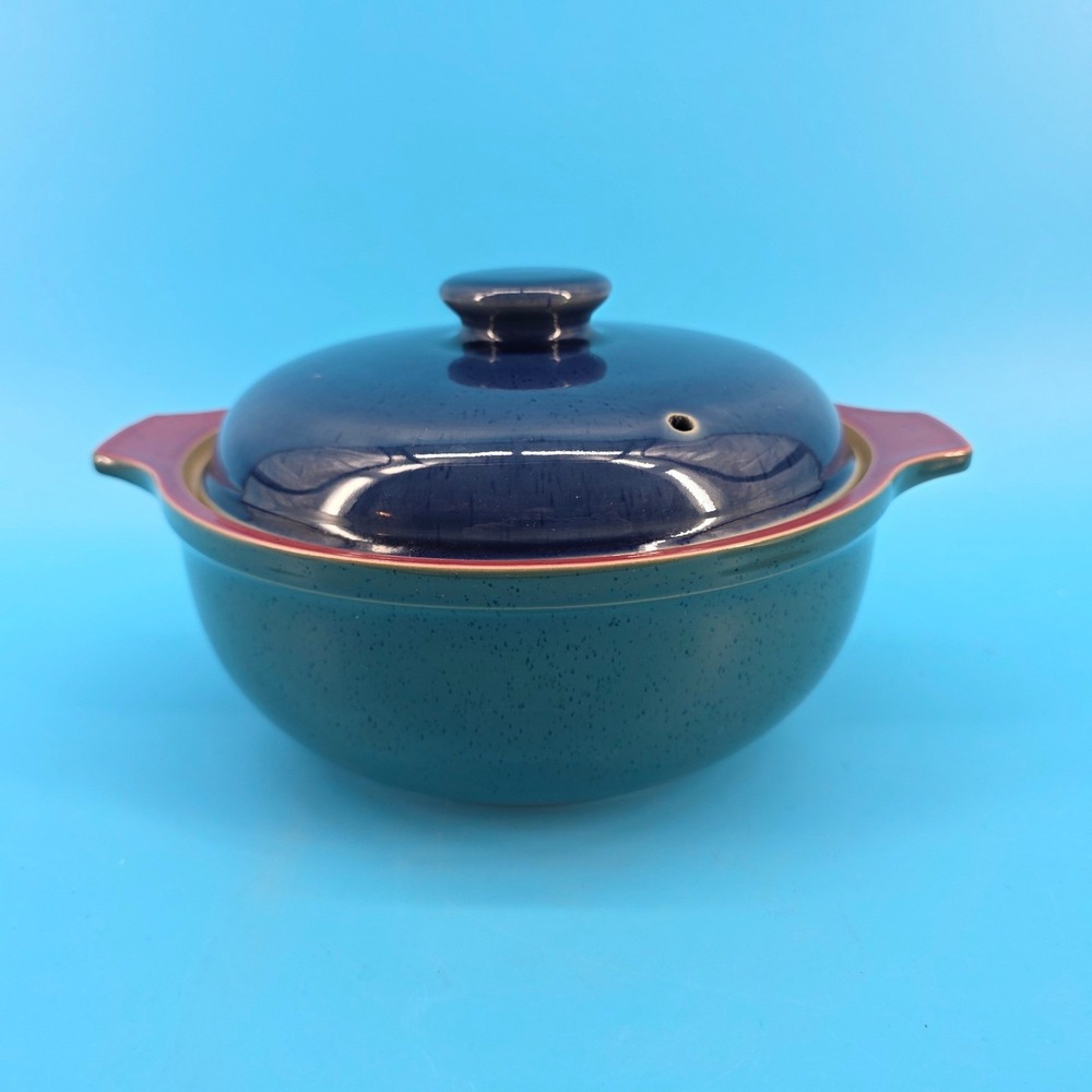 Denby Harlequin Lidded 2 QT Casserole Dish Tureen Teal Navy Burgundy England